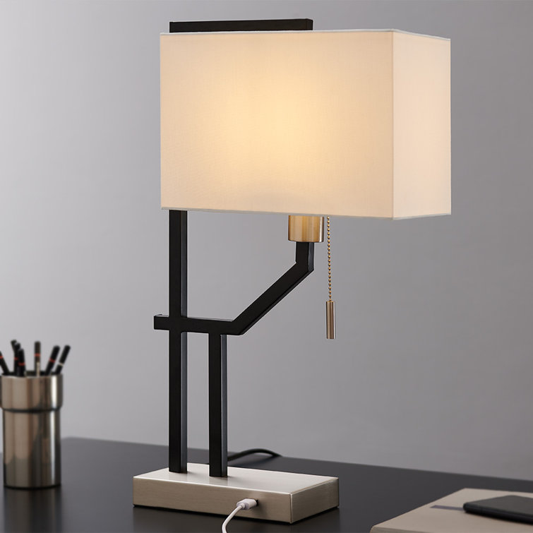 Ivy Bronx 21 In. Matte Black/brushed Nickel Table Lamp With Usb Port